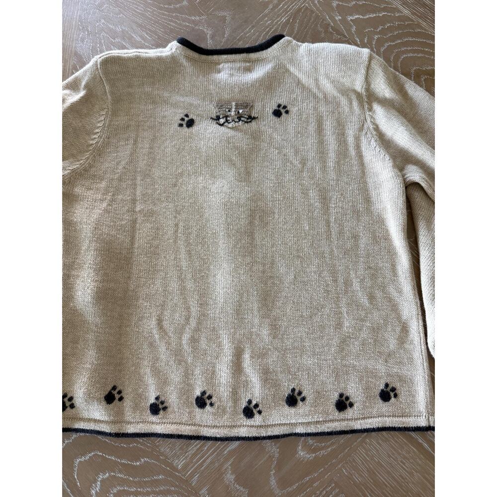 Vintage Christopher & Banks Cat Sweater M Embroidered Paw Print 90s Grandmacore - Picture 6 of 14